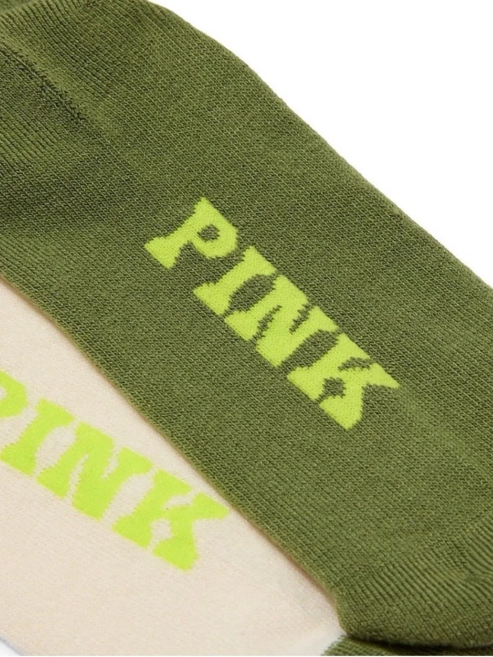 PINK Victoria's Secret Green and Cream 2-Pack Crew Socks- NWT